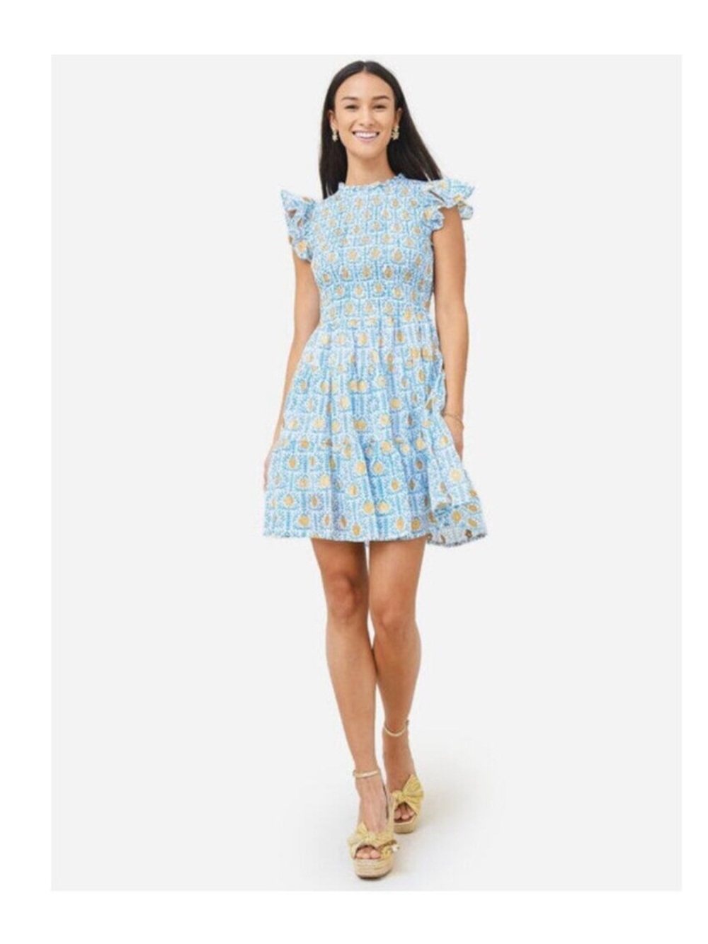 Oliphant Blue and Yellow Floral Mini Dress